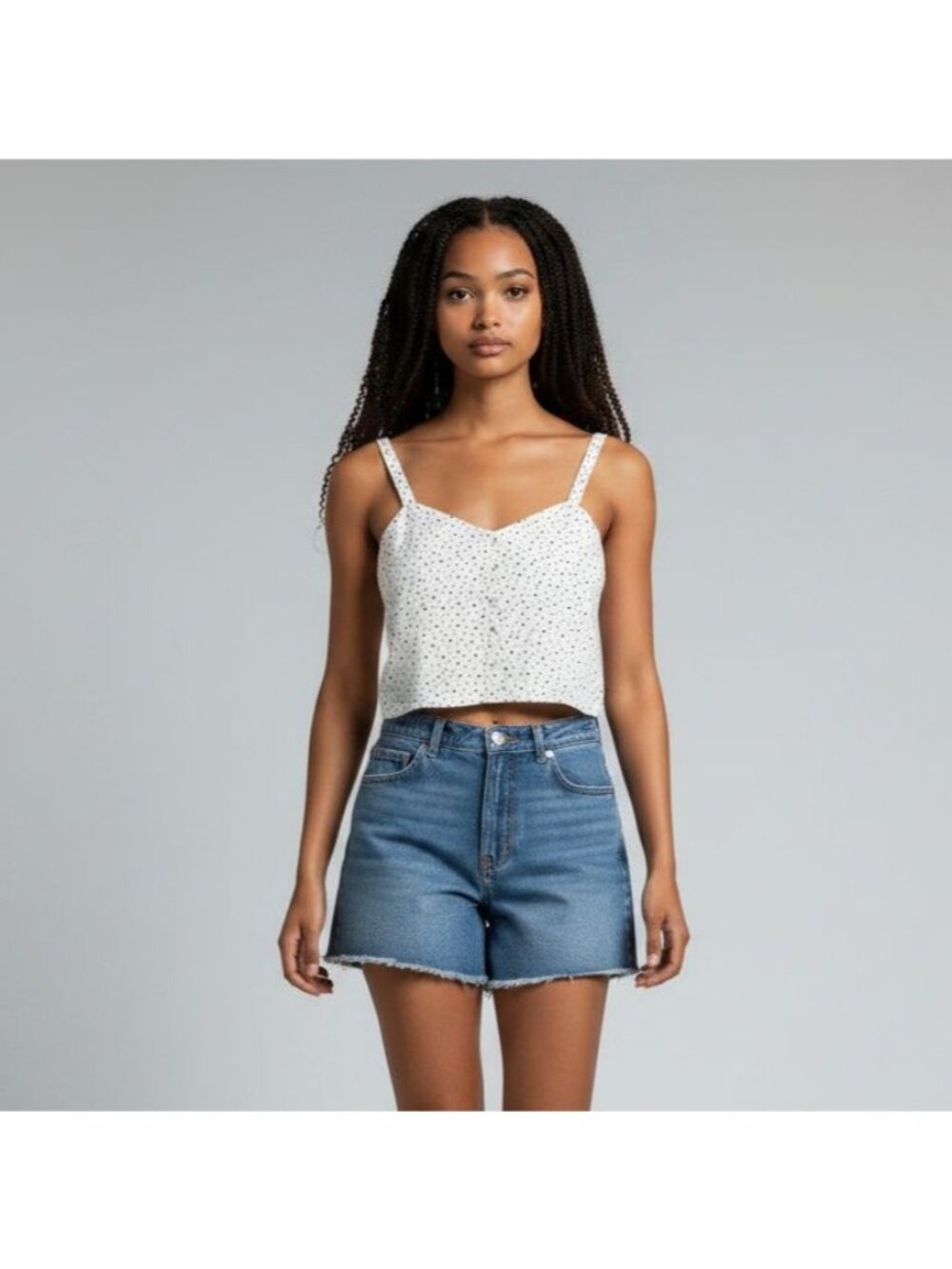Abercrombie & Fitch Star Print Smocked Crop Top Size M White W/ Blue Stars Butto